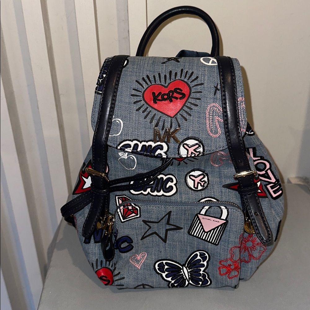Graffiti Print Michael Kors Backpack with Heart and Butterfly Design